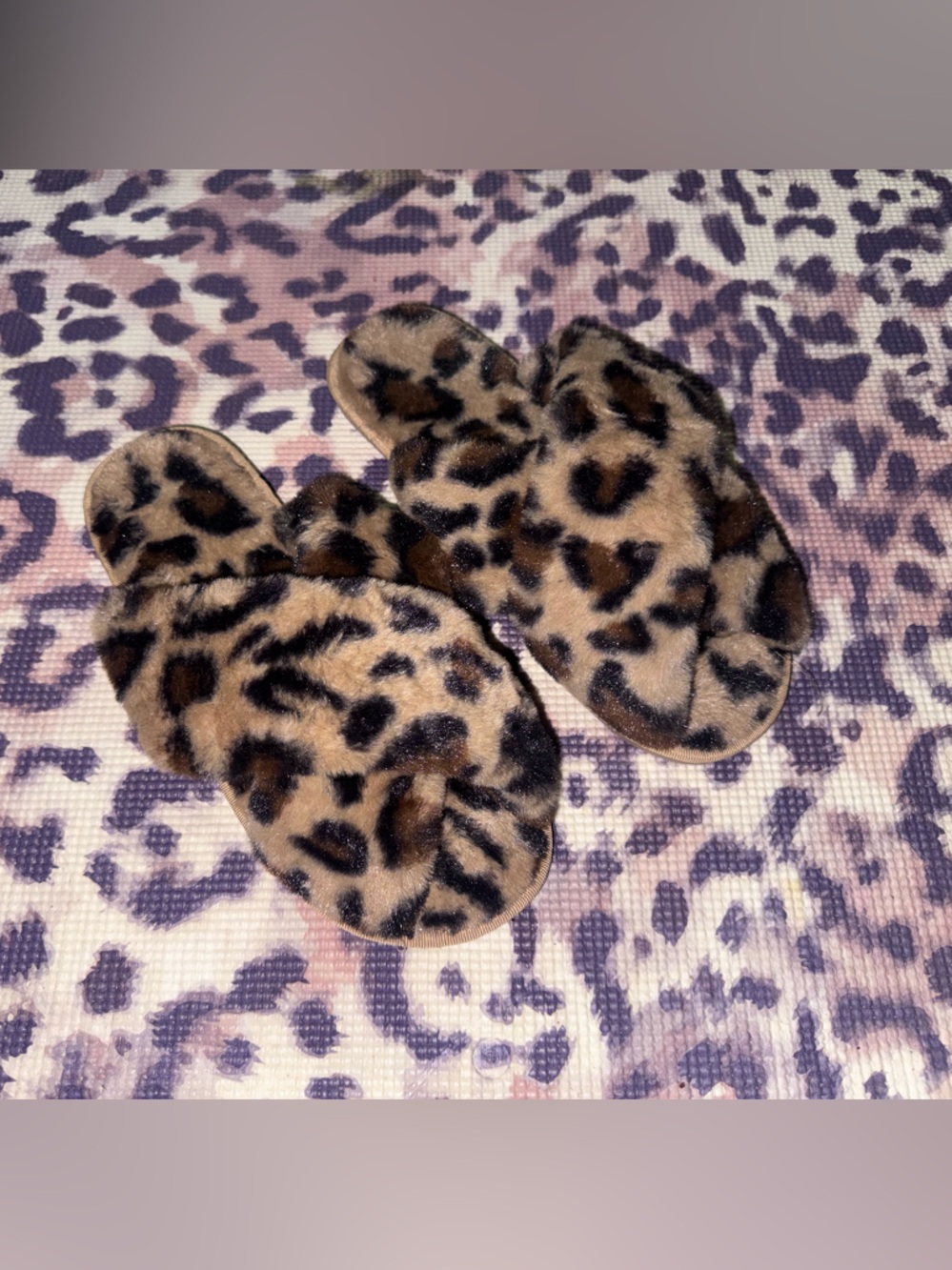 Faux Fur Leopard Print Slide Slippers - Brown Black